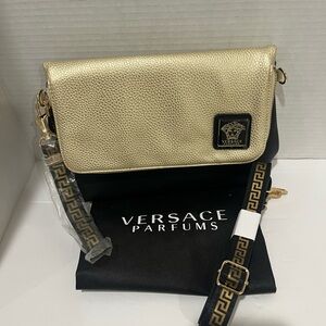 VERSACE PARFUMS Lt. Gold and Black Wristlet/Clutch/Crossbody Purse w/ Strap